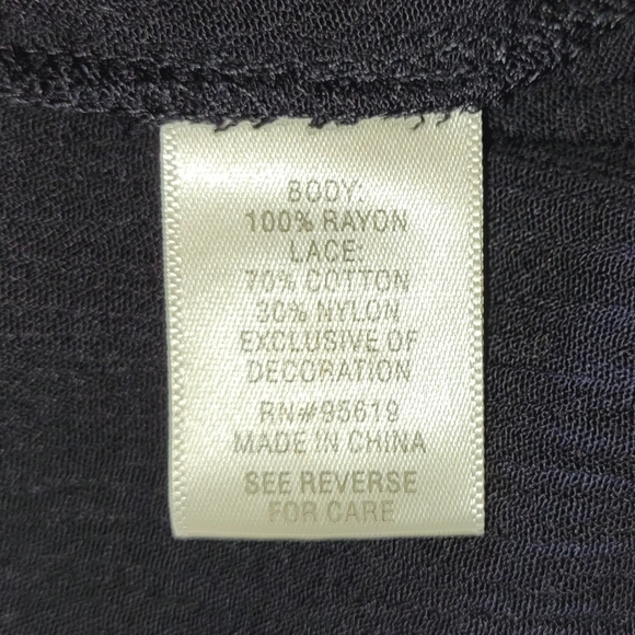 John Paul Richard 3/4 Sleeve Black Top, Size Medium, Lace Neck - Picture 4 of 5